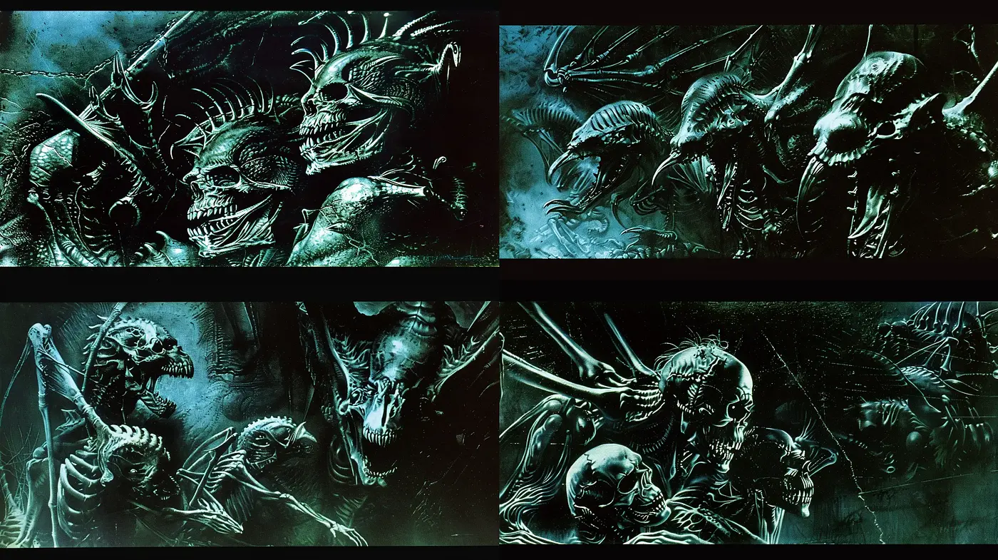 Eerie Biomechanical Dreamscape: A Fusion of H.R. Giger's Alien Nightmares - Midjourney sref style