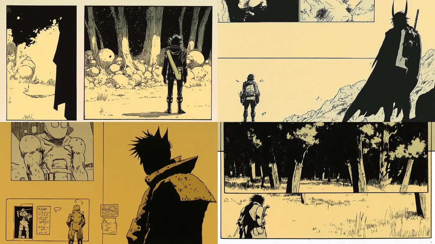 Monochromatic Sepia-Toned Graphic Novel Illustration - Midjourney sref style