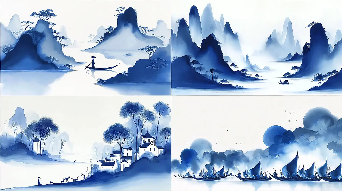 Ethereal Blue Landscapes with a Tranquil and Dreamlike Essence - Midjourney sref style