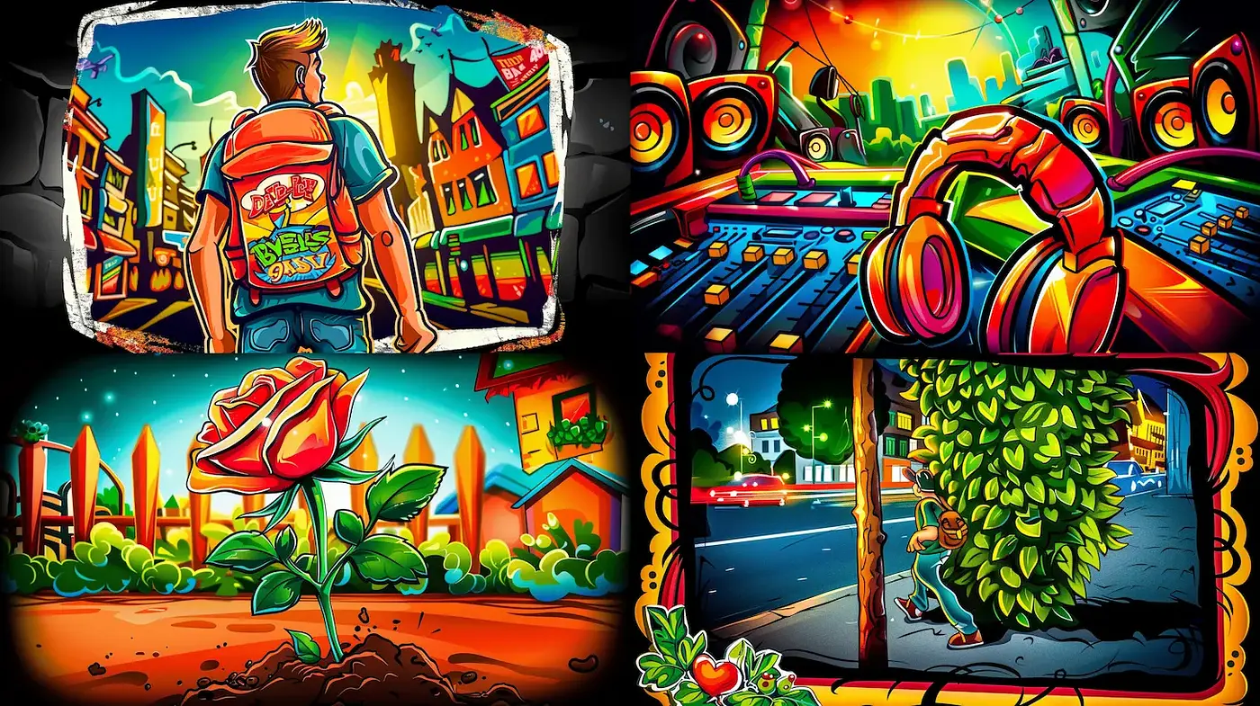 Exploration of Vibrant Urban Aesthetics in Modern Illustrative Art - Midjourney sref style
