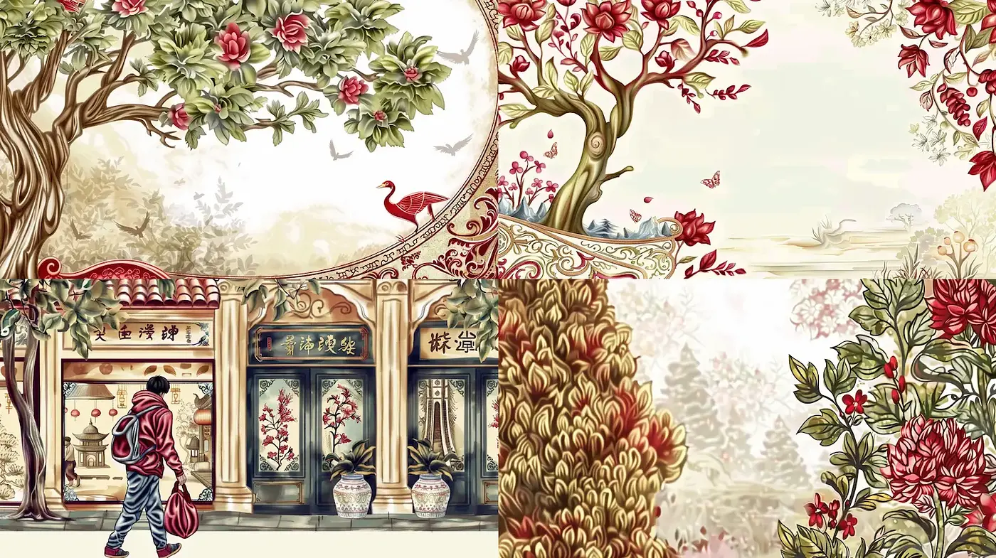 Elegant and Serene Floral and Natural Landscapes with Cultural Influences - Midjourney sref style