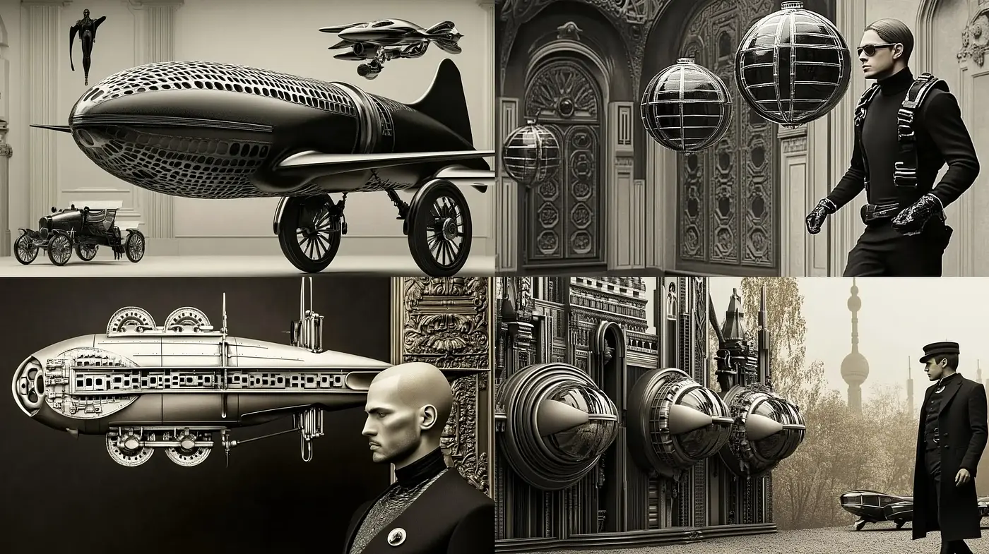Steam-Dream Elegance: A Neo-Victorian Sepia Reflection - Midjourney sref style