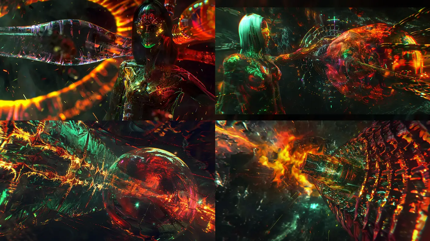Luminous Cybernetic Dreamscapes: A Fusion of Neon and Darkness - Midjourney sref style