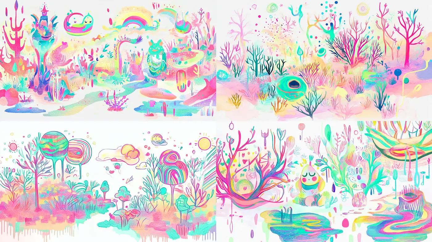 Whimsical Watercolor Dreamscape with Surrealist Overtones - Midjourney sref style