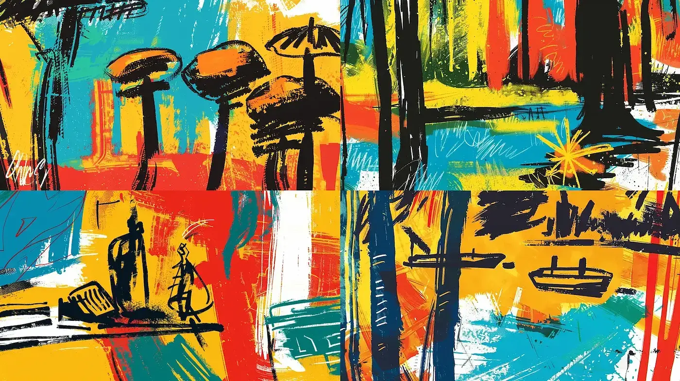 Vibrant Abstract Expressionism with Playful Color Dynamics - Midjourney sref style