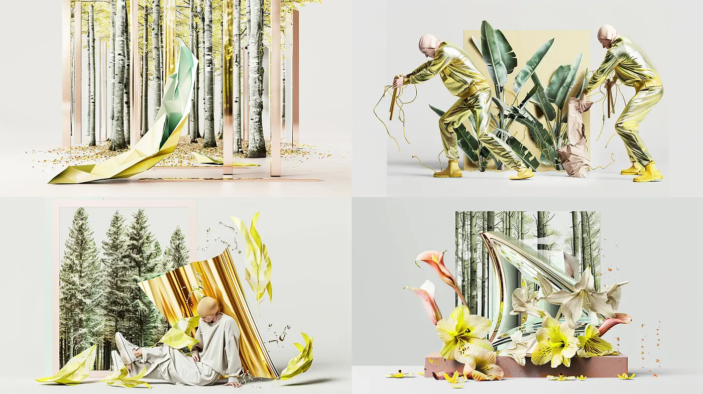 Ethereal Forest Fusion with Surreal Metallic Accents - Midjourney sref style