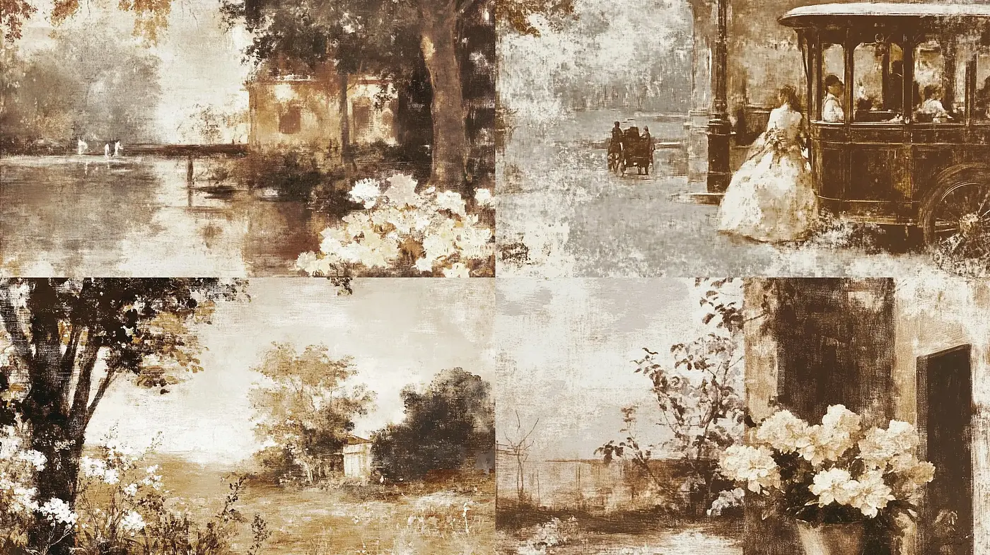 Sepia-Toned Textured Memories in Brushstroke Serenity - Midjourney sref style
