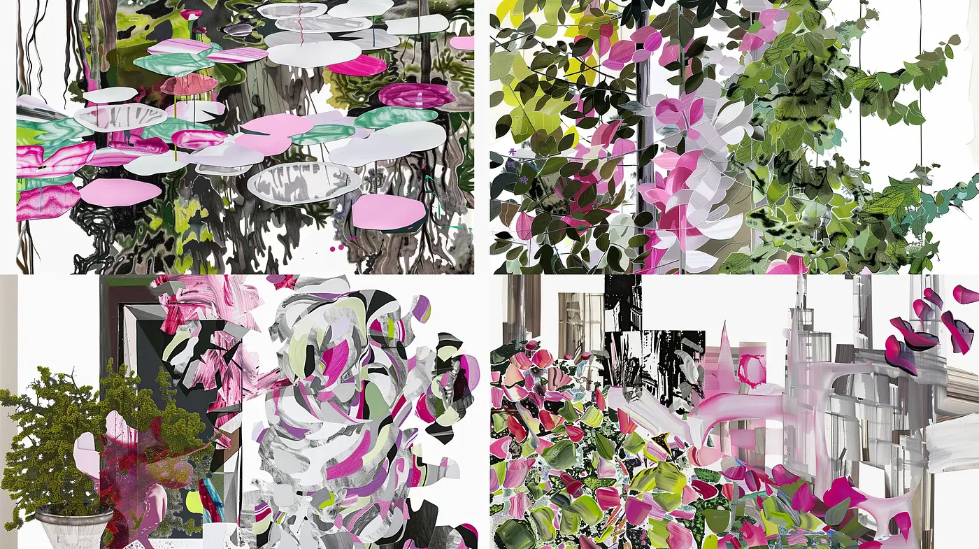 Harmonized Botanical Abstraction in Pink and Green Tones - Midjourney sref style