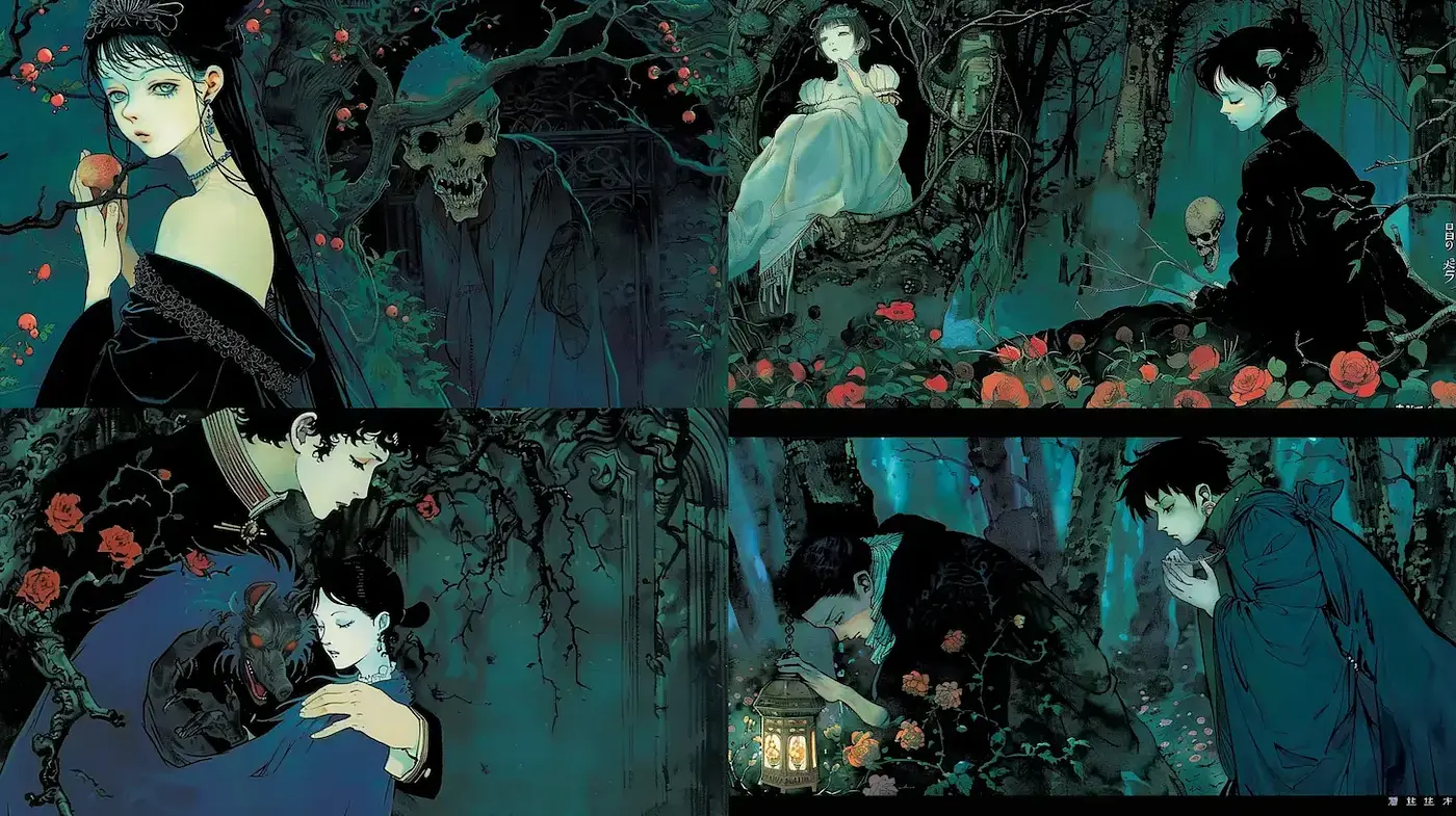 Mystical and Darkly Romantic Illustrated Aesthetic - Midjourney sref style