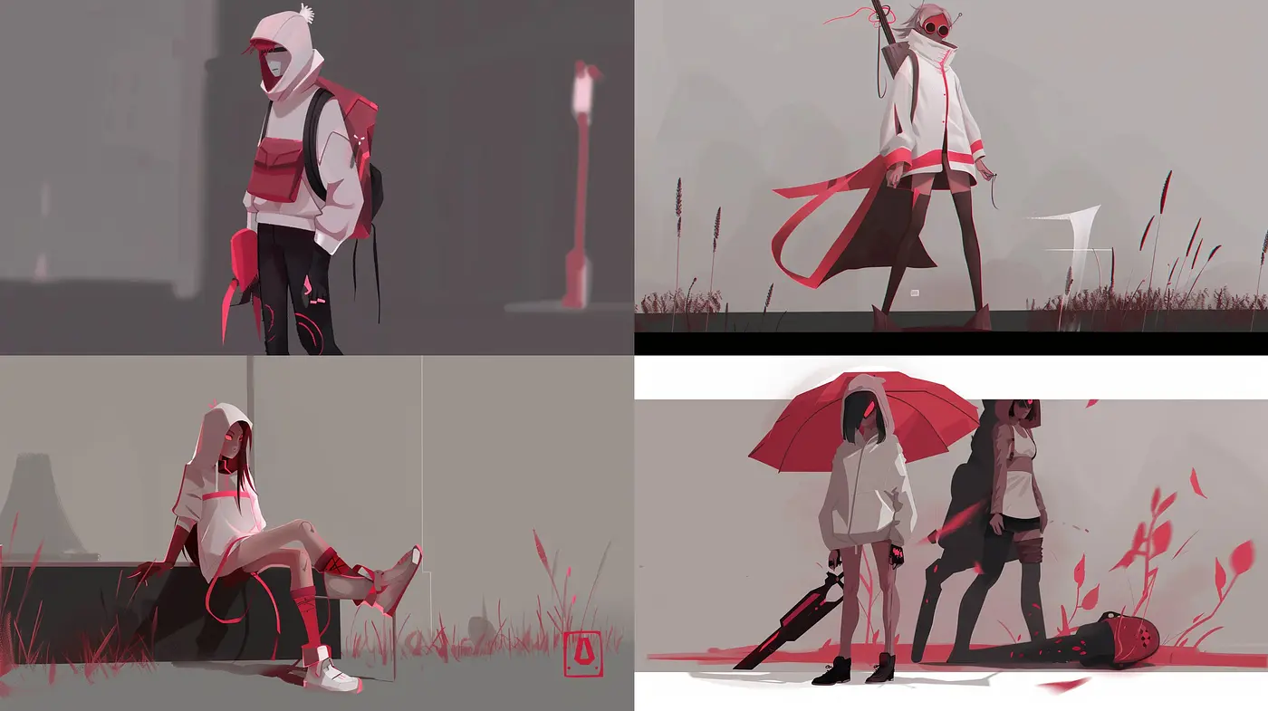 Monochromatic Crimson Accents in Ethereal Illustrative Art - Midjourney sref style