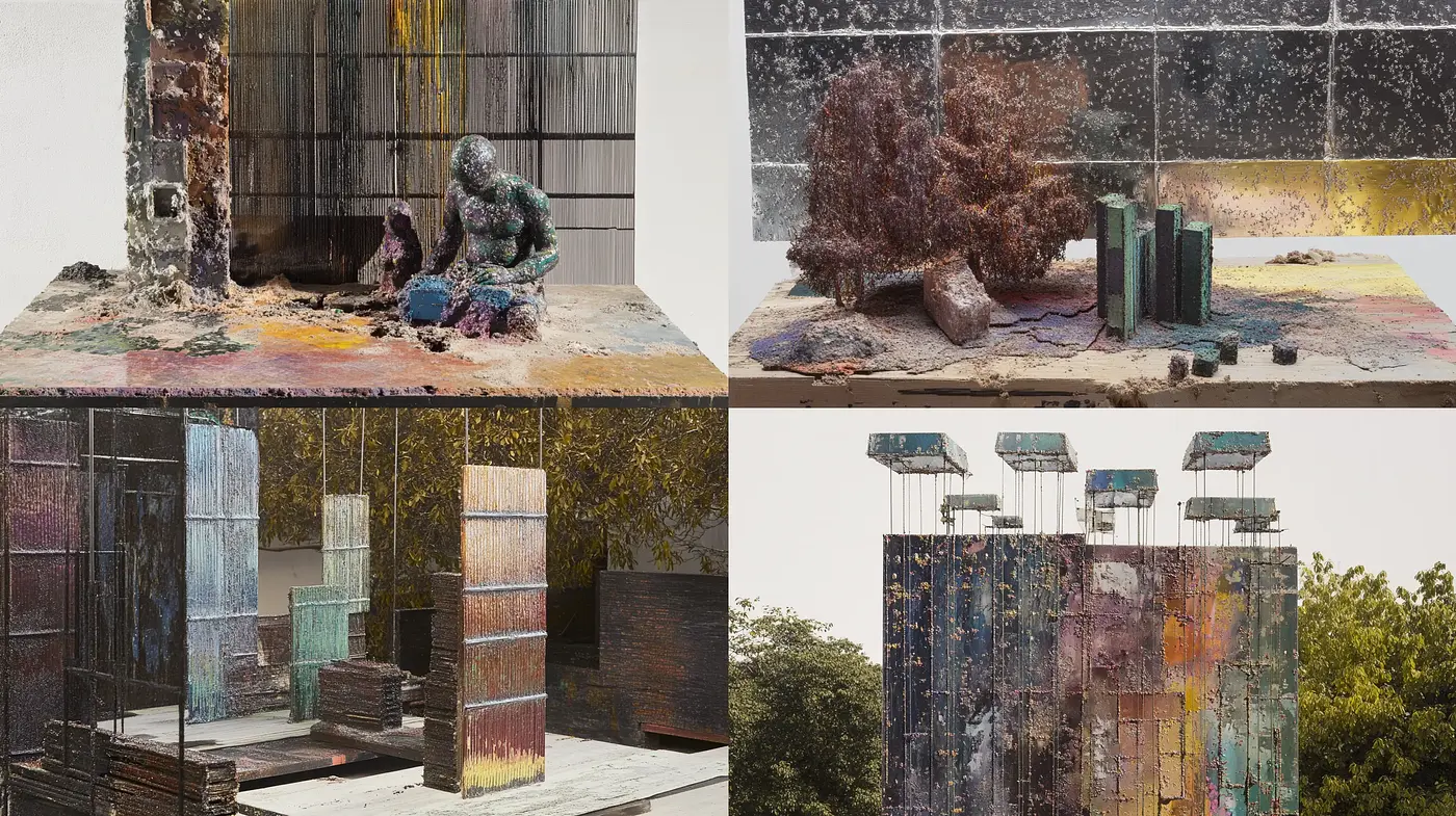 Decayed Urban Elegance in Textured Patina - Midjourney sref style