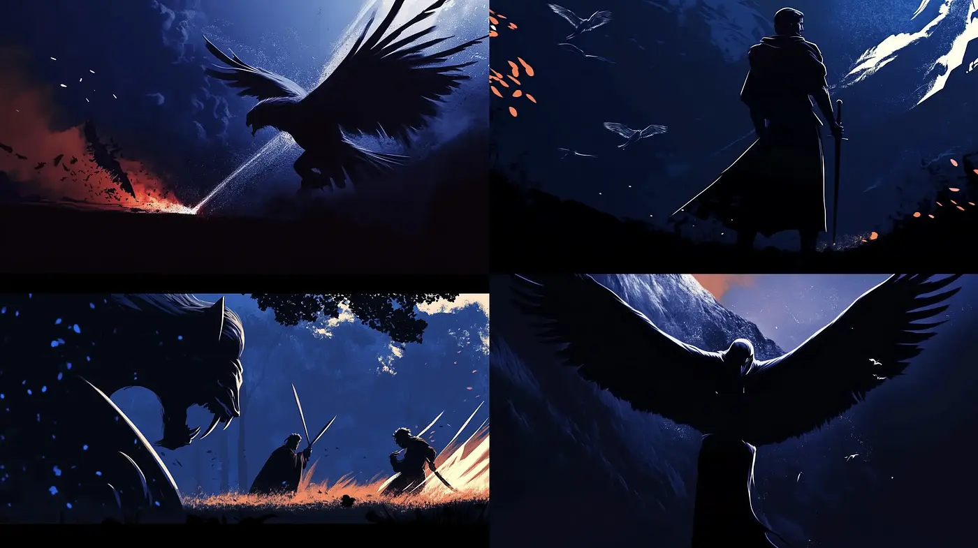 Dramatic Silhouetted Figures Amidst Twilight Hues - Midjourney sref style