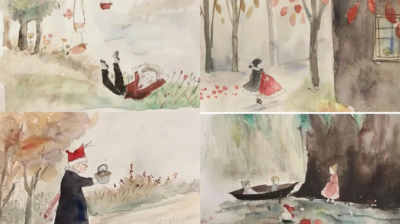 Whimsical Watercolor Tales: A Homage to Nostalgic Storybook Imagery - Midjourney sref style