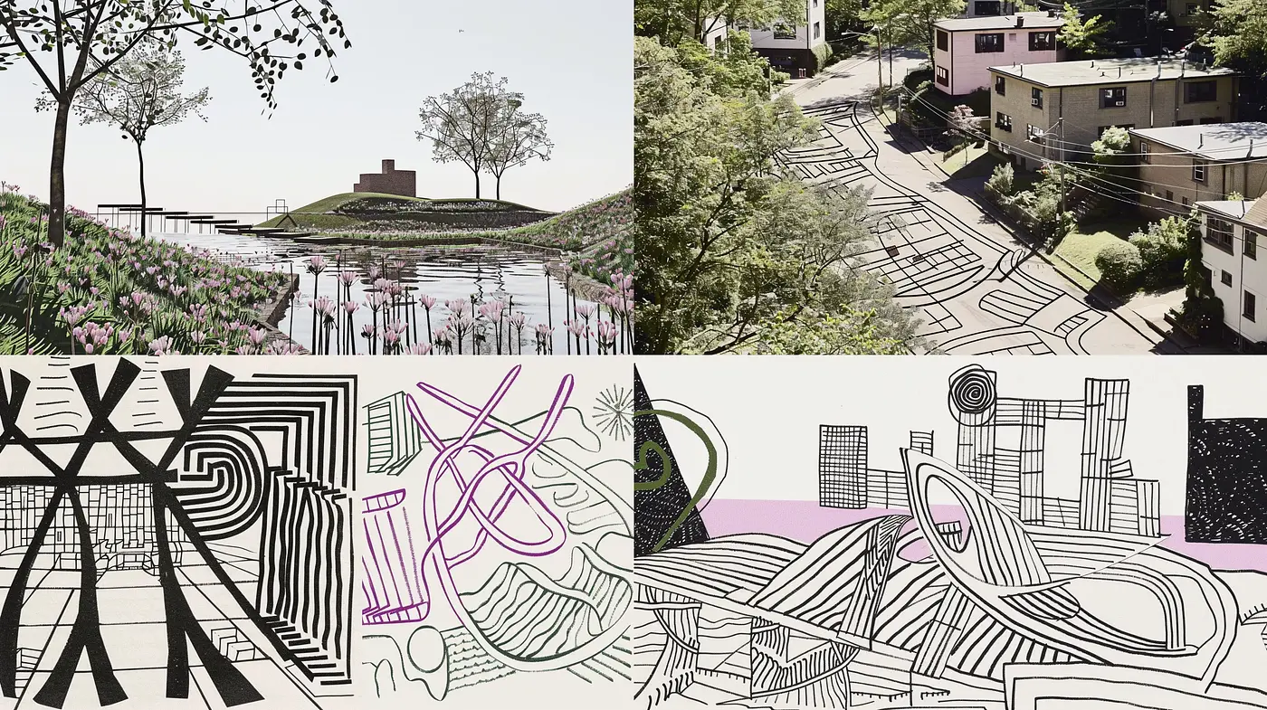Consistent Linework and Pastel Harmony across Abstracted Realms - Midjourney sref style