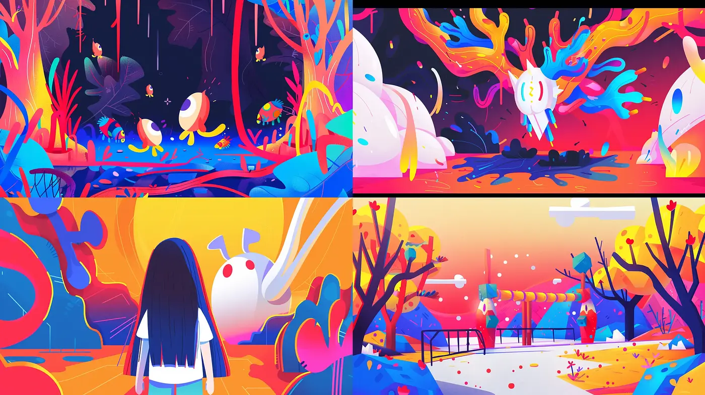 Vibrant Surreal Dreamscapes with a Pop of Contemporaneity - Midjourney sref style