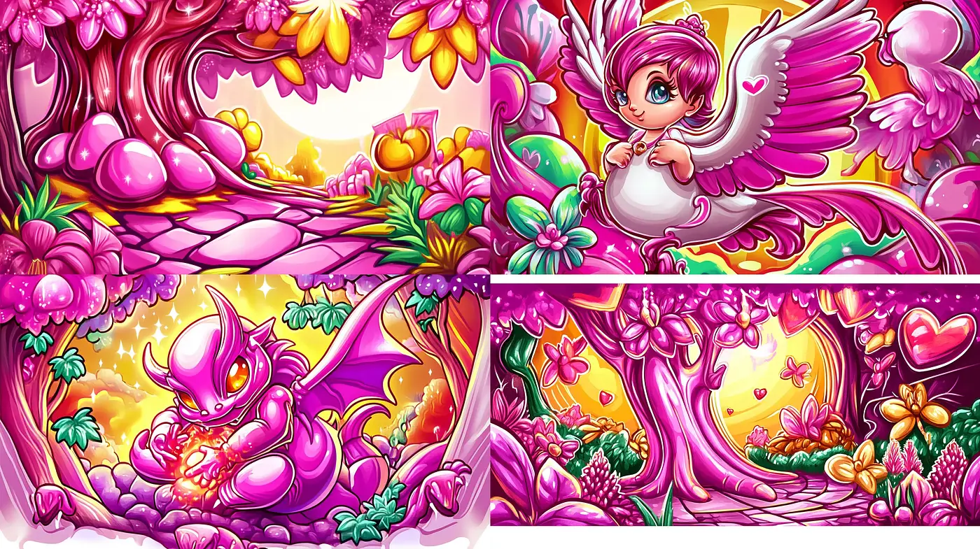 Enchanting Whimsy in a Vivid Fantasy Dreamscape - Midjourney sref style