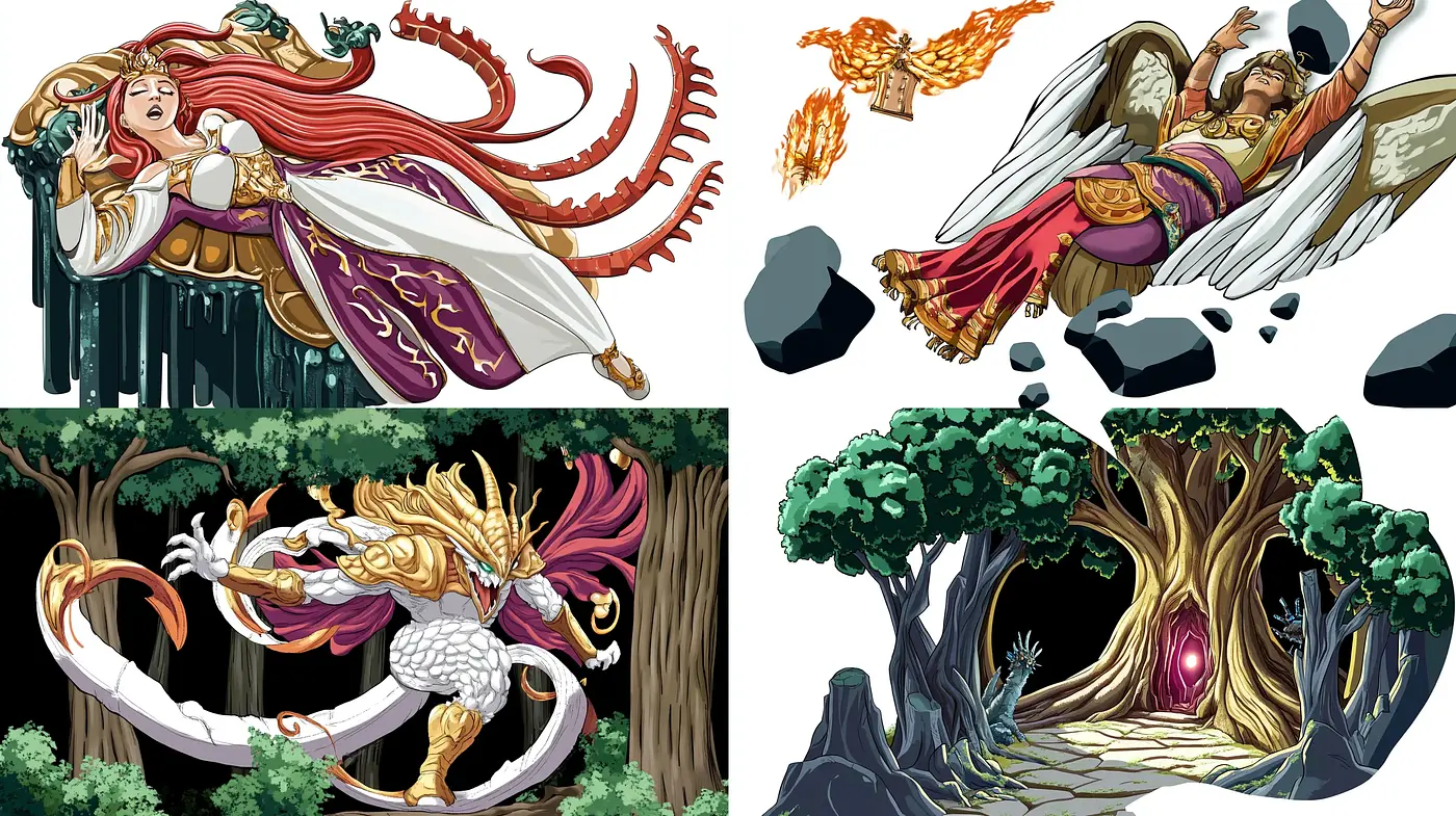 Ethereal Fantasy Artistry with Vibrant Mythological Essence - Midjourney sref style