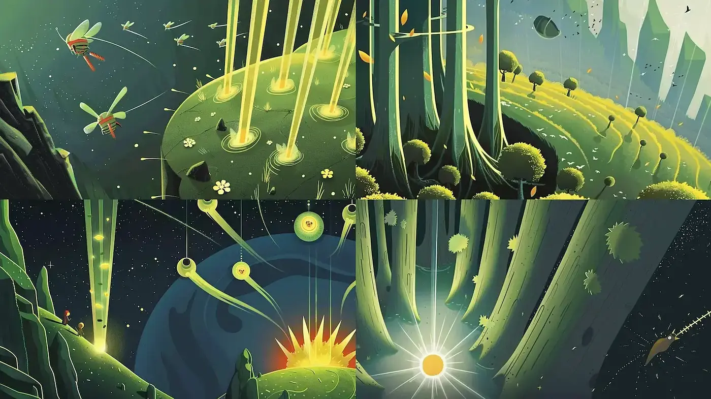 Surreal and Whimsical Landscapes with a Sci-fi Twist - Midjourney sref style