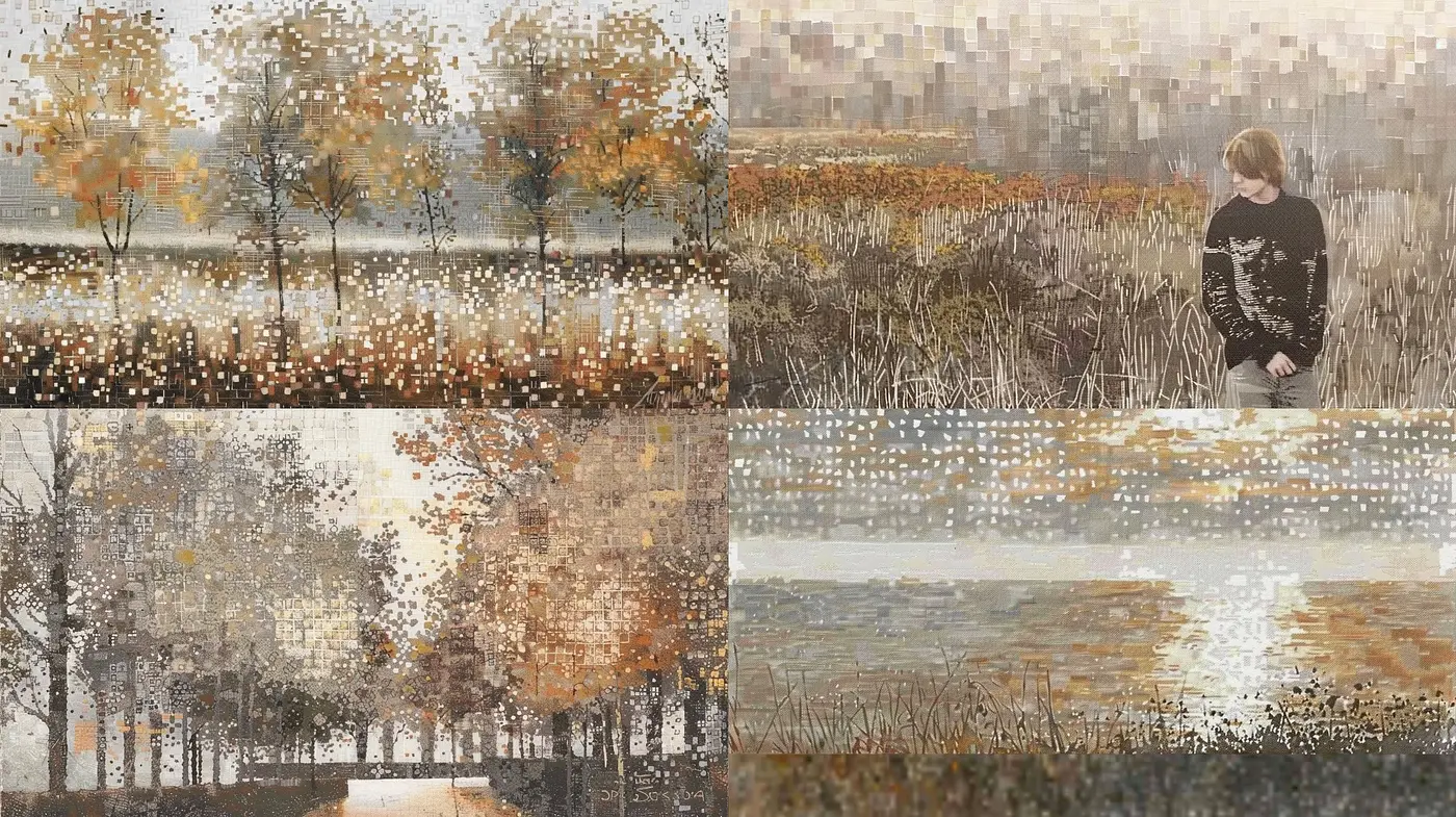 Dappled Light and Tactile Textures: An Exploration of Nature's Interplay with Pixelated Impressionism - Midjourney sref style