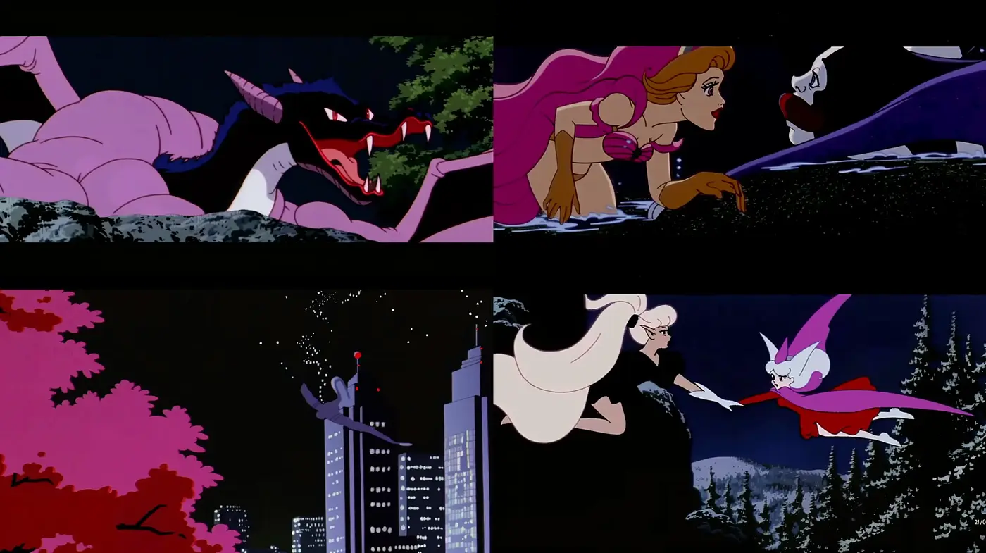 Nocturnal Animation Fusion with Vibrant Vintage Undertones - Midjourney sref style