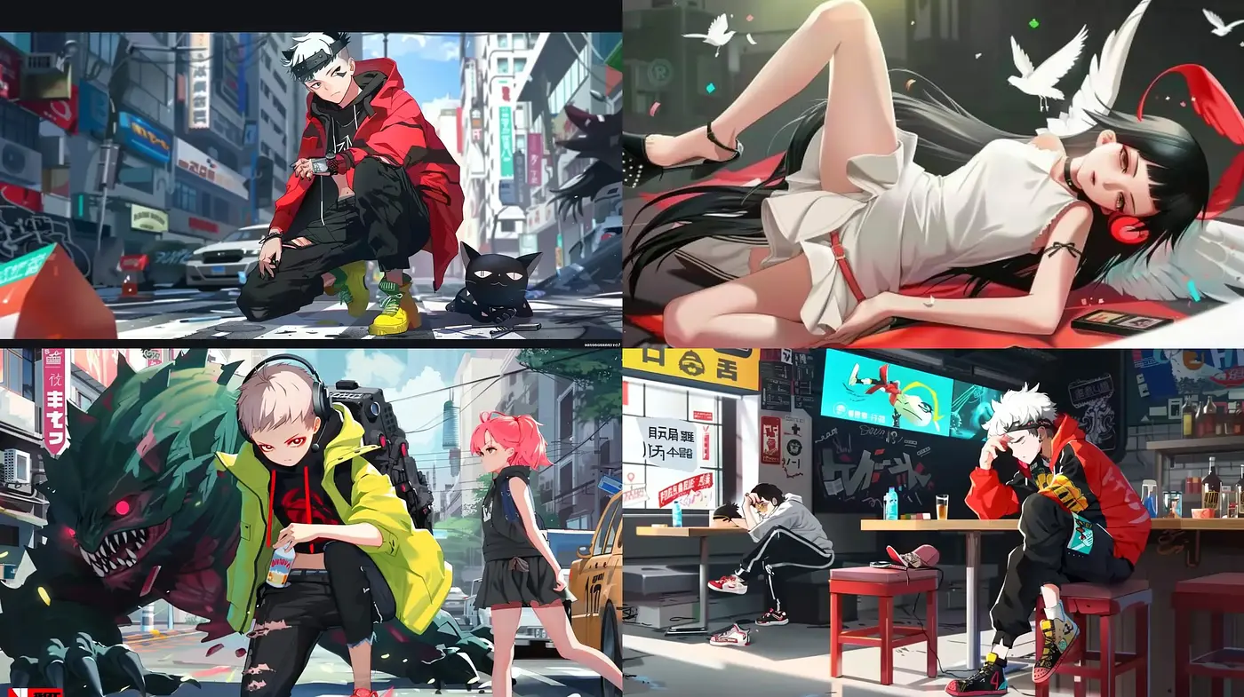 Urban Anime Essence with Dynamic Contrast - Midjourney sref style