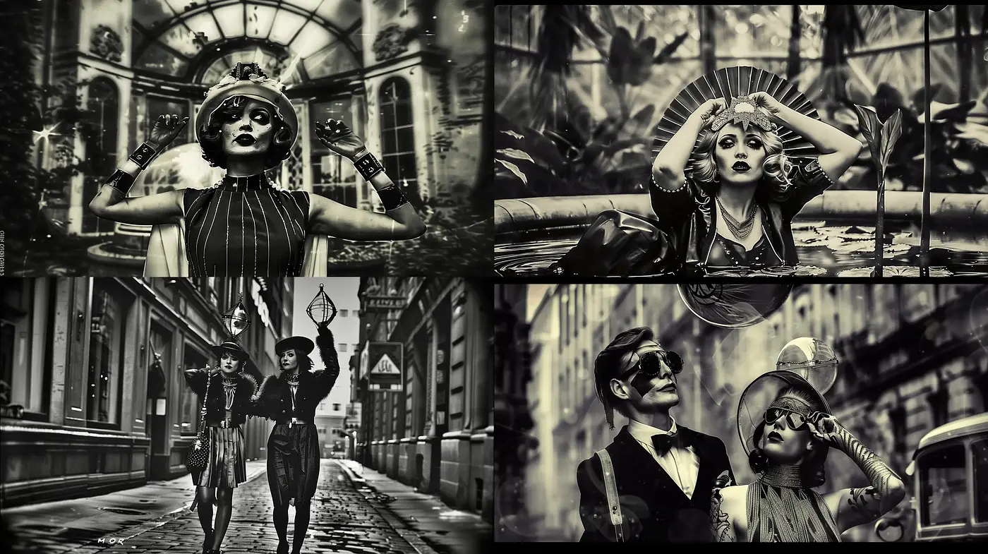 Monochrome Elegance: A Dance of Shadows and Vintage Essence - Midjourney sref style