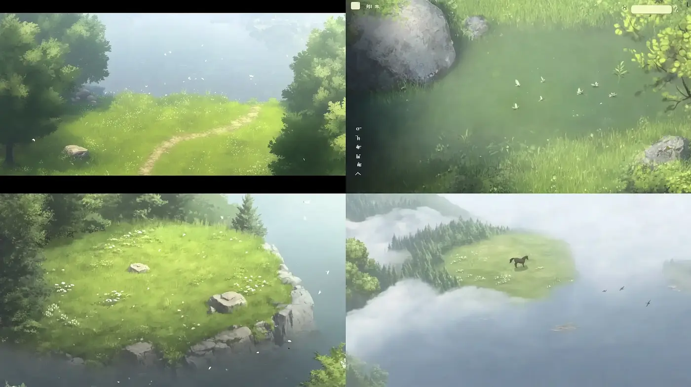 Serene Pastoral Dreamscapes: A Softly Textured Panorama - Midjourney sref style