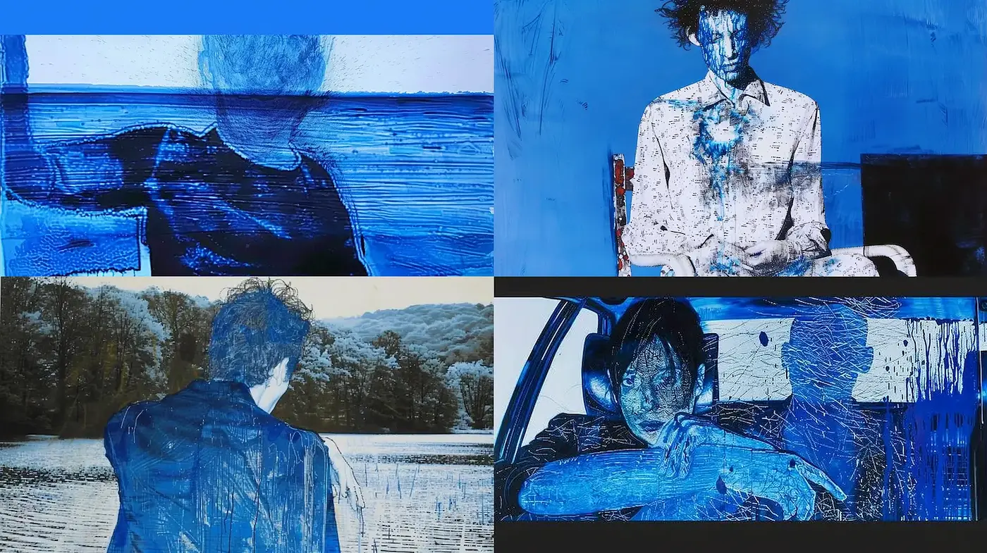 Emotive Visions in Deep Blues and Textured Layers - Midjourney sref style