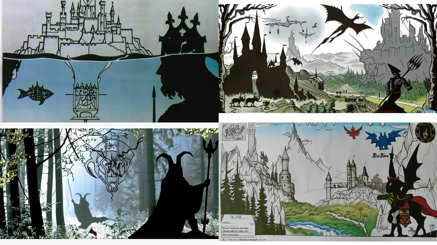 Whimsical Fantasy Illustration with Medieval and Gothic Undertones - Midjourney sref style