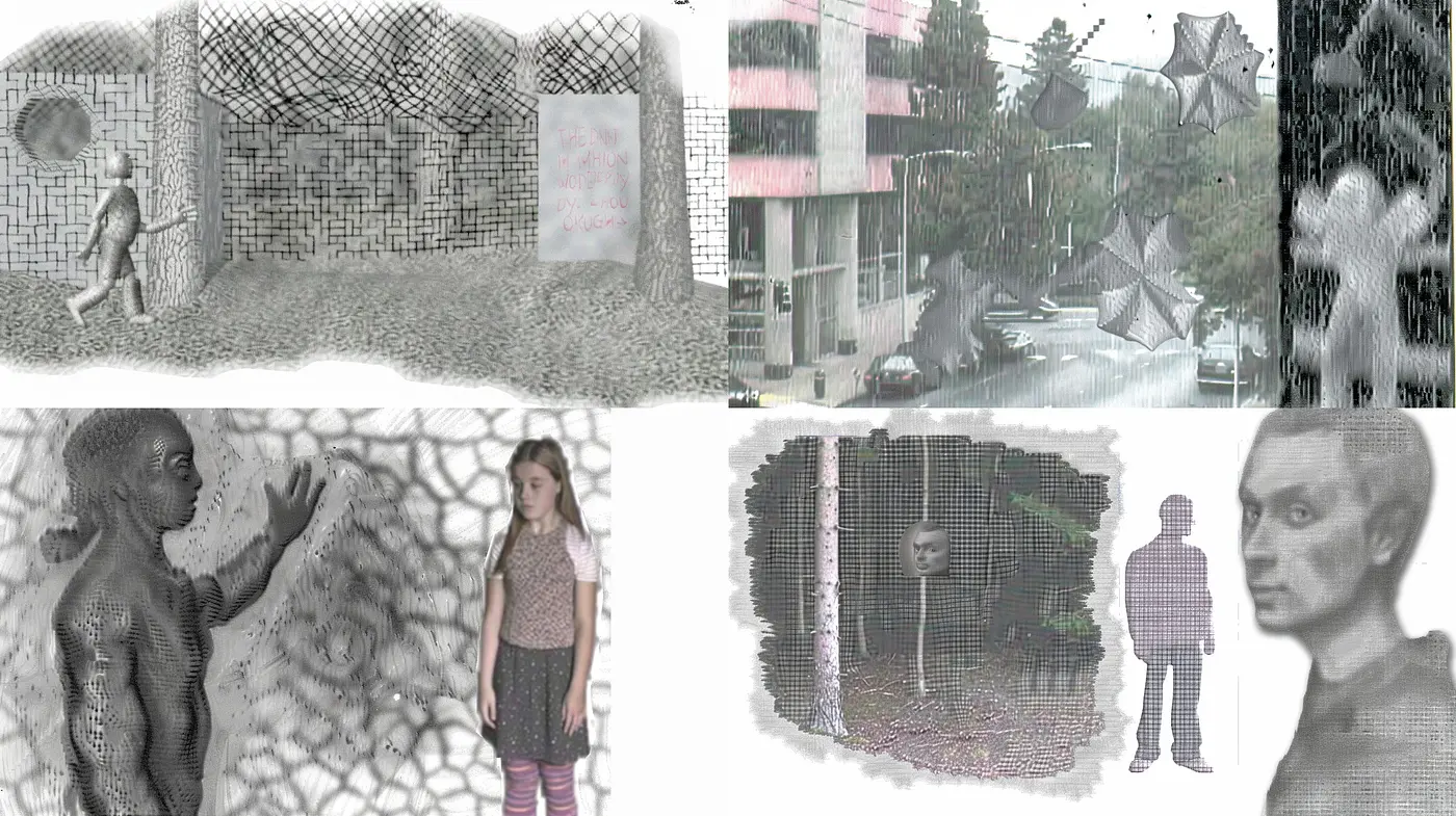 Monochromatic Ethereal Dreamscape with Stippled Textures - Midjourney sref style