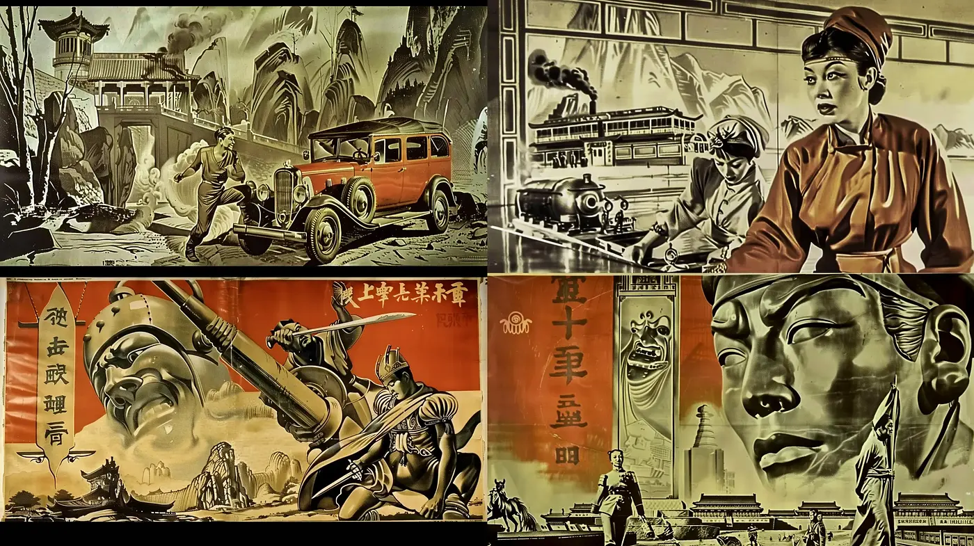 Evocative Retro-Chinese Propaganda Poster Art Style - Midjourney sref style