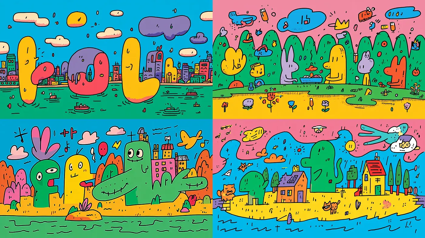 Playful and Whimsical Cartoon Landscape with Bright Colors - Midjourney sref style