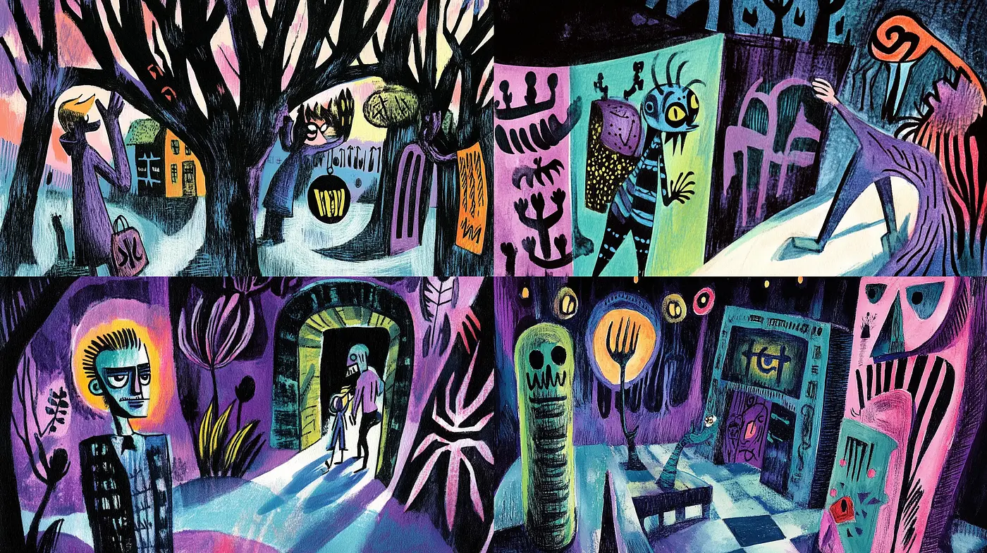 Whimsical Nightscapes in Bold Expressionist Strokes - Midjourney sref style