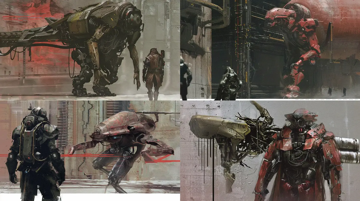 Dusky Industrial Mechscape: A Fusion of Sci-Fi and Impressionist Artistry - Midjourney sref style