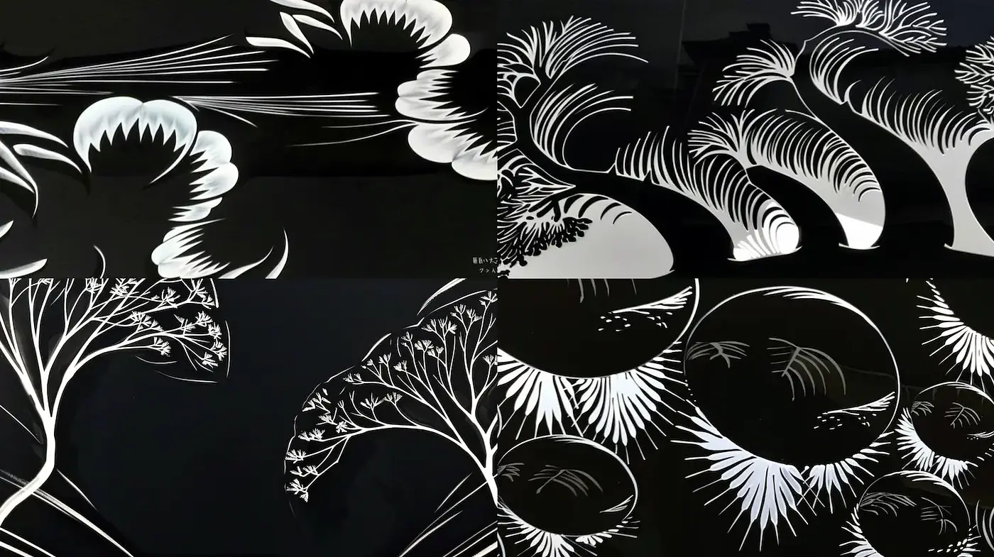 Elegant and intricate black and white organic motifs with a modern edge - Midjourney sref style