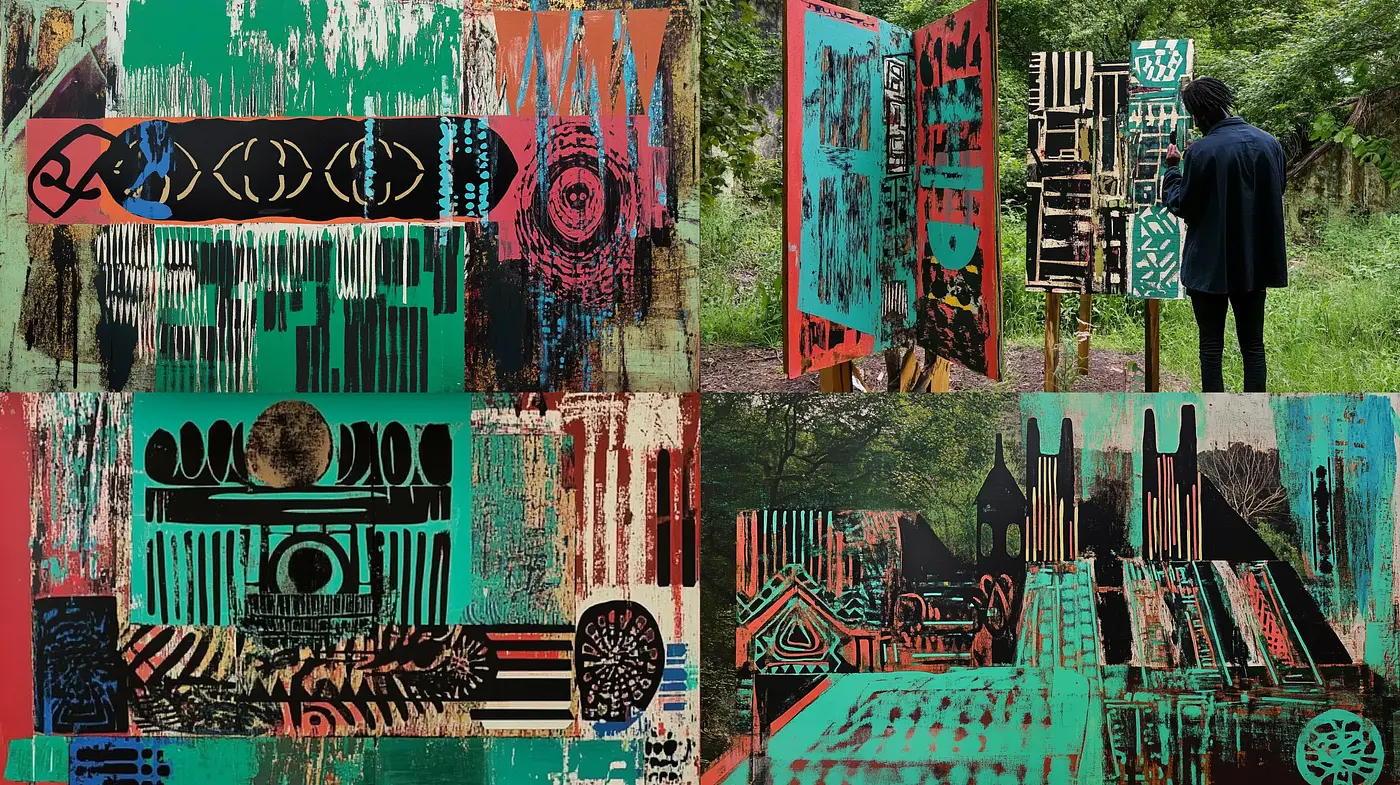 Abstract Textural Fusion in Earthy and Teal Tones - Midjourney sref style
