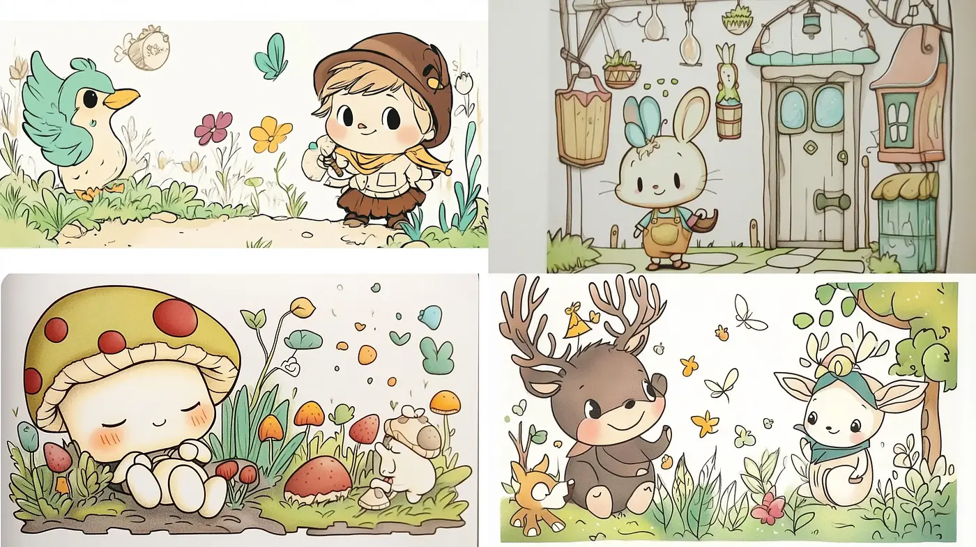 Whimsical Nature-Inspired Illustrative Style with Pastel Tones - Midjourney sref style