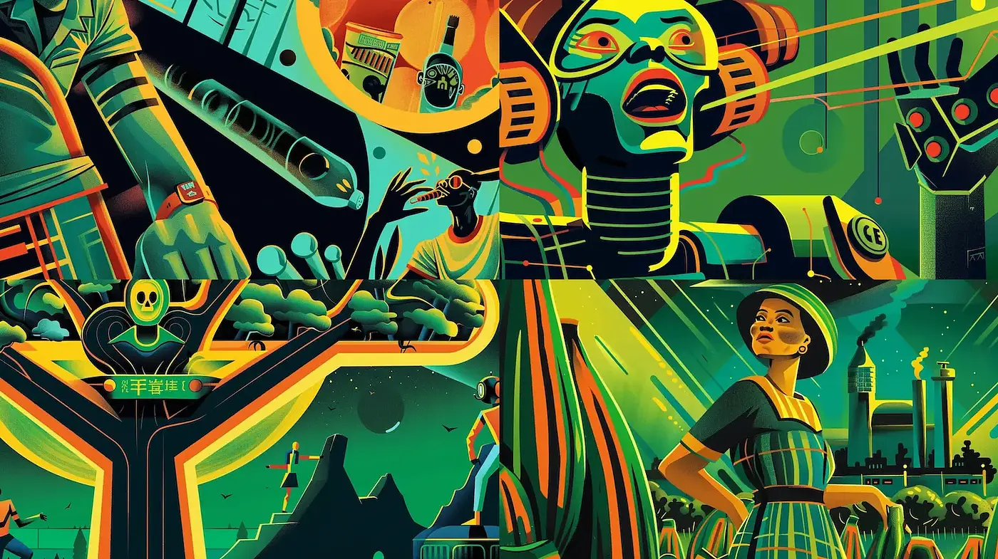 Vibrant Retro Futurism with Culturally Rich Elements - Midjourney sref style