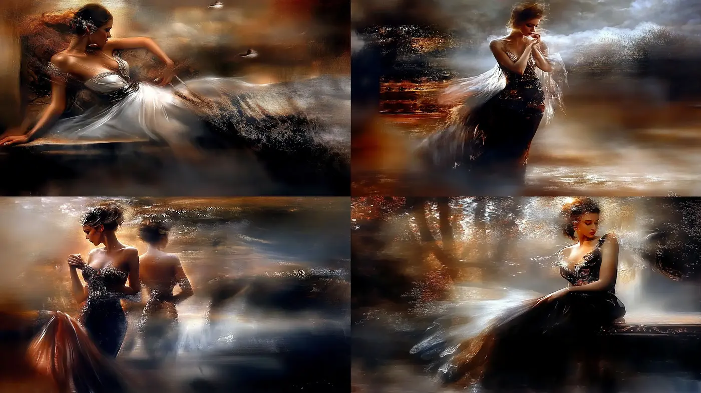 Ethereal Brushstrokes and Luminous Ambiance in Figural Art - Midjourney sref style