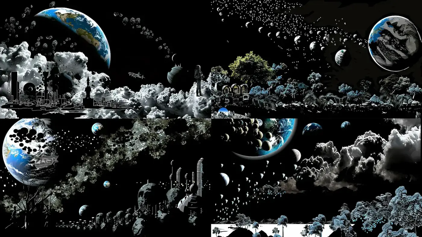 Cosmic Dreamscape with Surreal Textures and Atmospheric Depth - Midjourney sref style