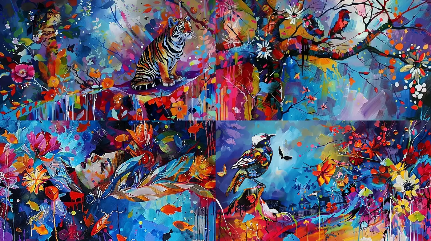 Vibrant Expressionist Fusion with Dreamlike Imagery - Midjourney sref style