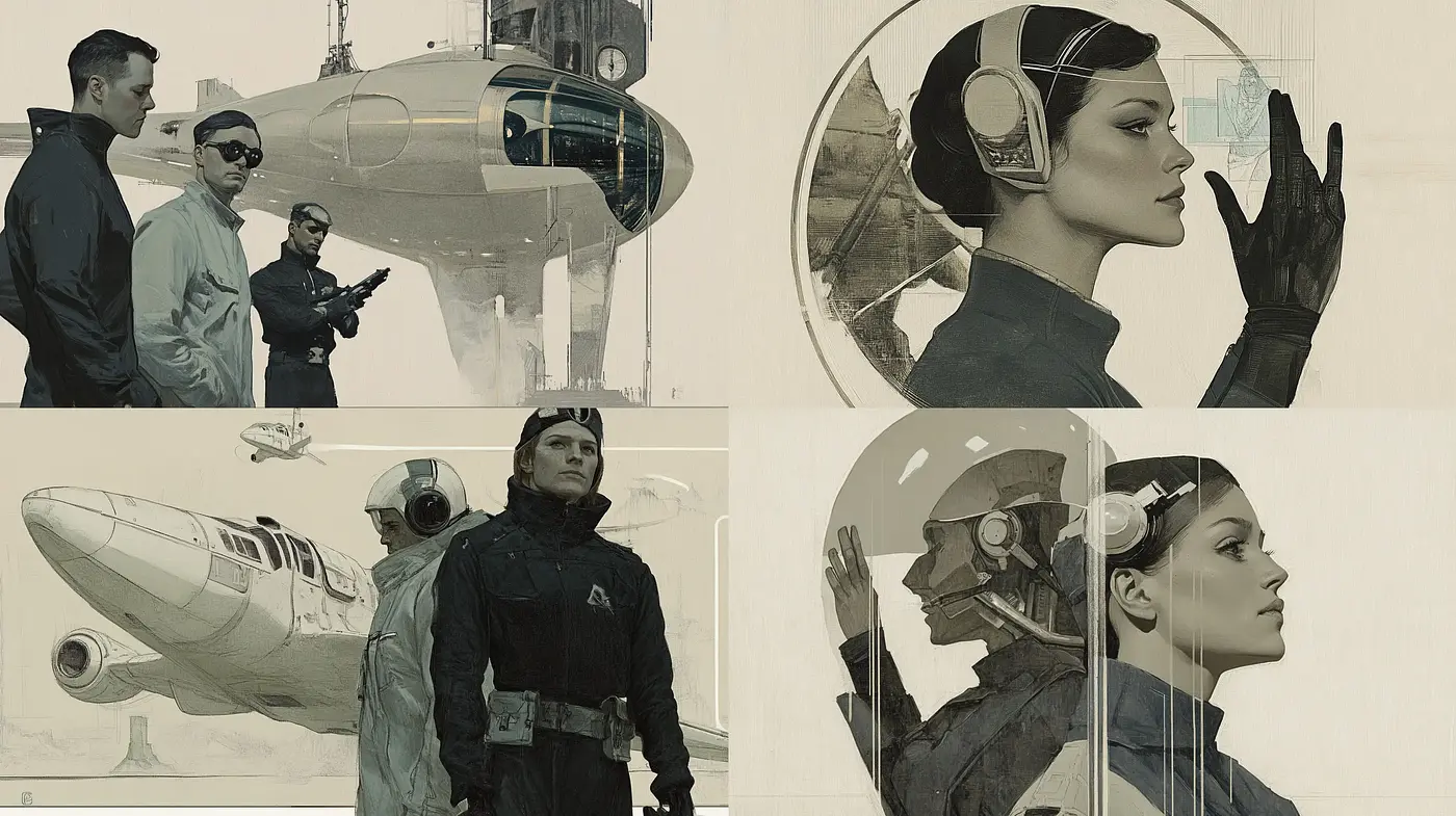 Retro-Futuristic Elegance with Monochromatic Sepia Overtones - Midjourney sref style
