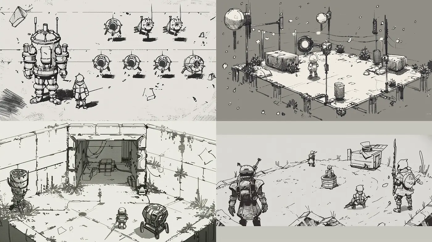 Monochromatic Sketchbook Exploration - Midjourney sref style