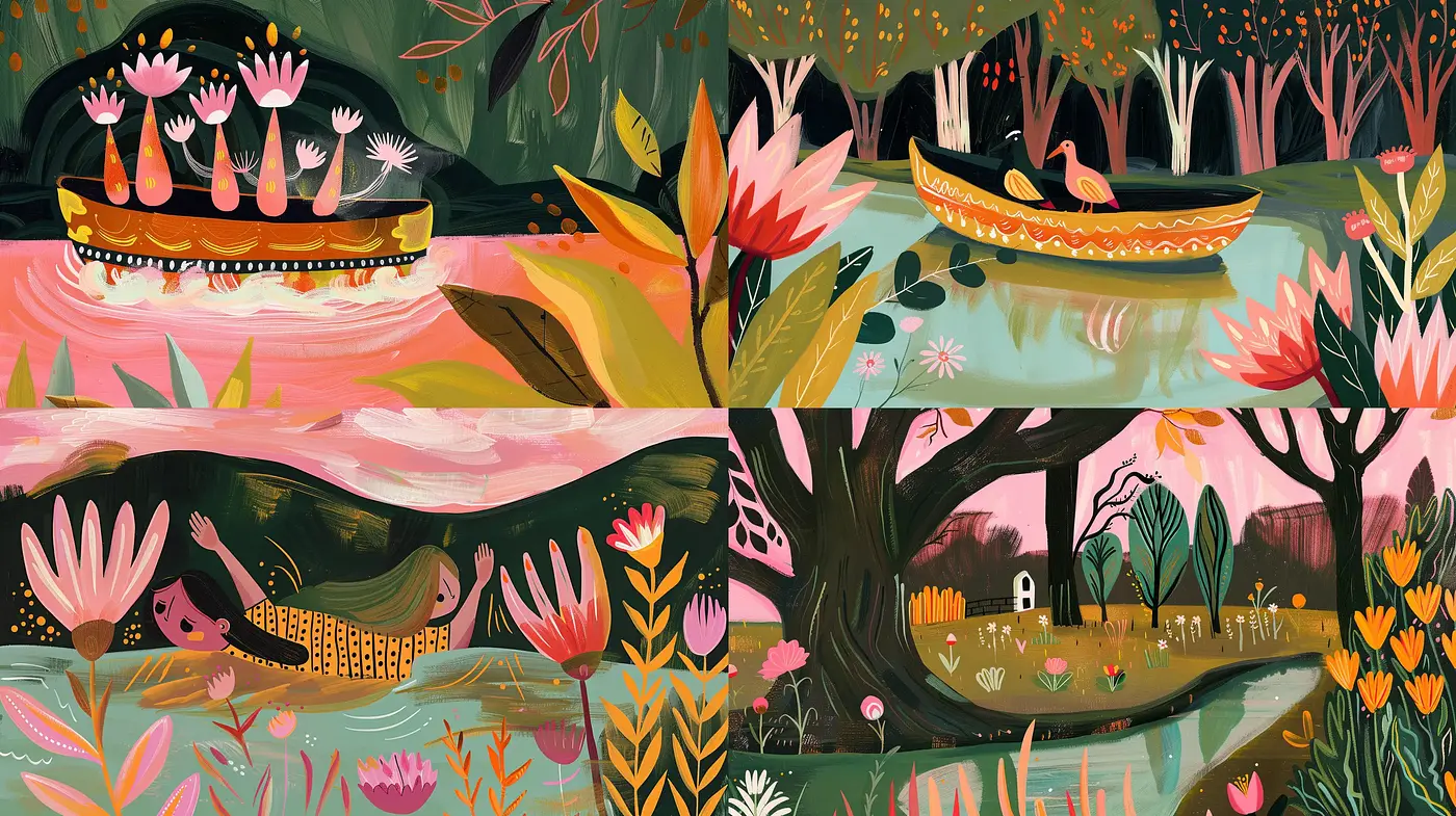 Enchanted Botanical Tales in Whimsical Hues - Midjourney sref style