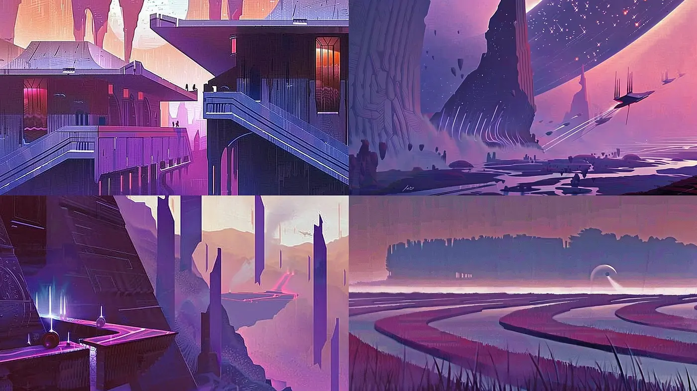 Dreamlike Synthwave Dusk: A Homage to Surrealist Digital Landscapes - Midjourney sref style
