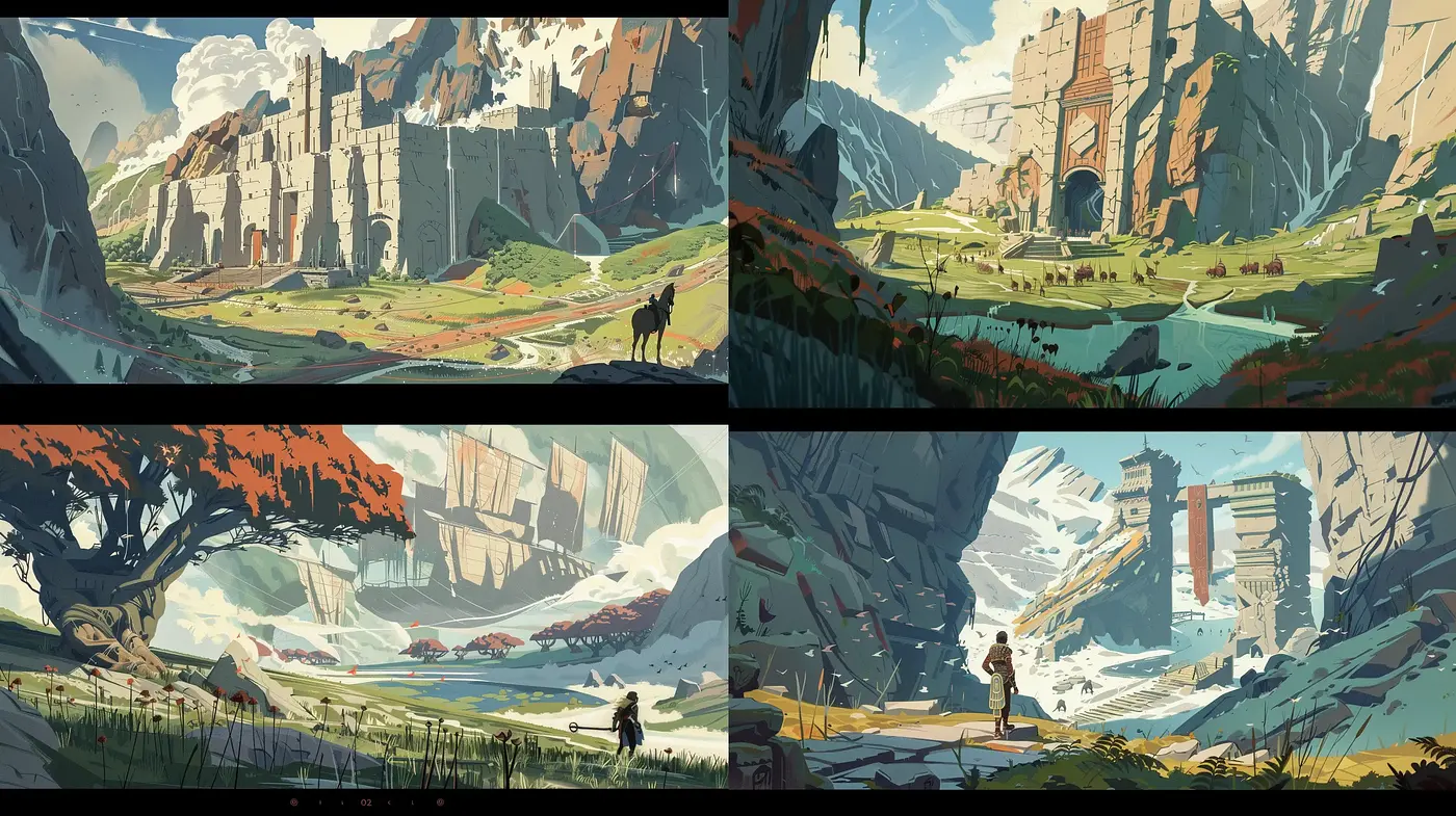 Ethereal Lightness in Stylized Nature: A Synthesis of Serenity and Adventure - Midjourney sref style