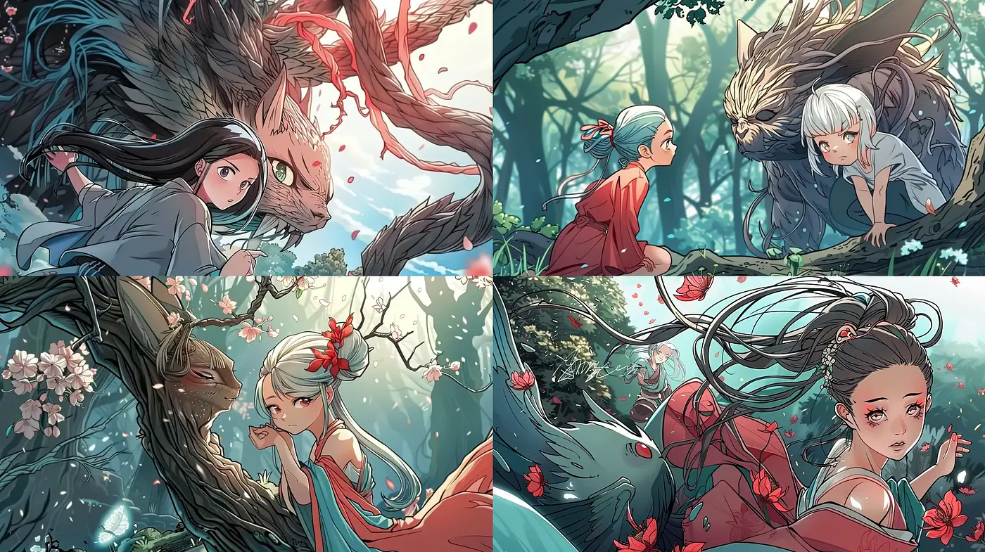 Ethereal Mythical Interaction: A Fusion of Fantasy and Asian Aesthetic - Midjourney sref style