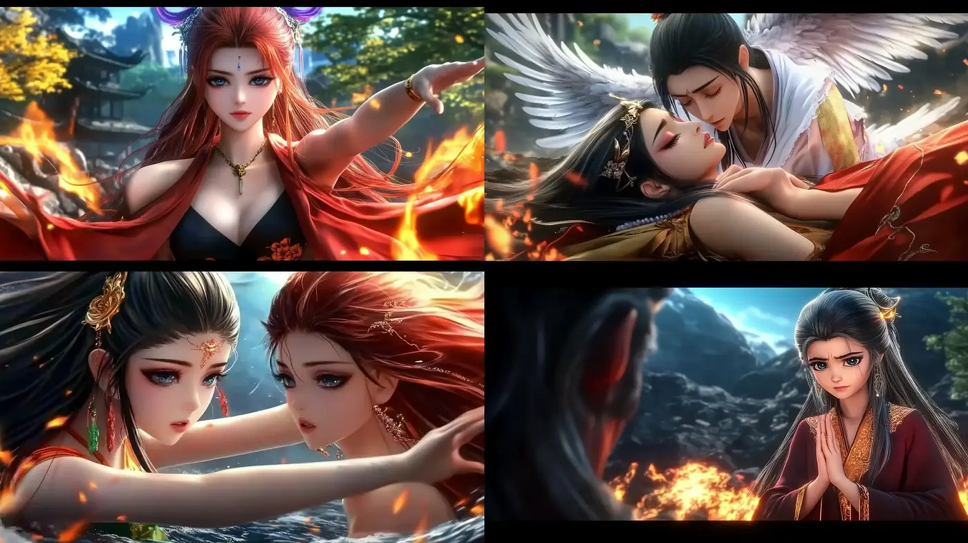 Mystical Elegance in Luminous Anime-Inspired Tableaus - Midjourney sref style