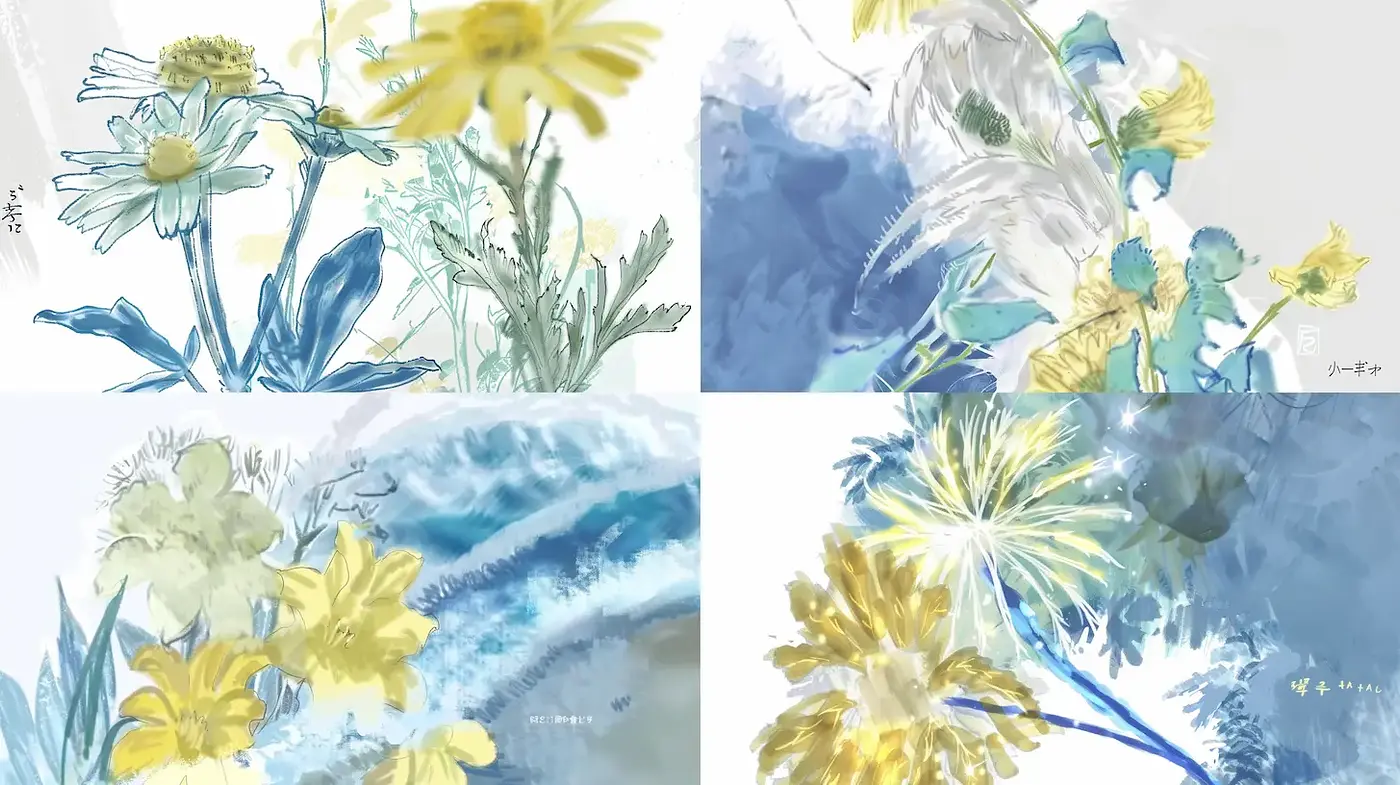 Soft, ethereal floral compositions with watercolor influences - Midjourney sref style