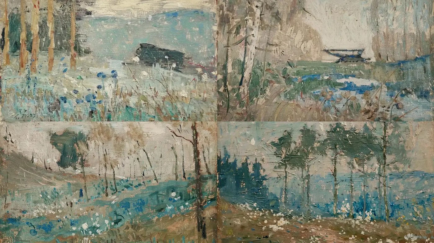 Whispering Blues and Earthen Tones - A Consistent Textured Landscape Series - Midjourney sref style